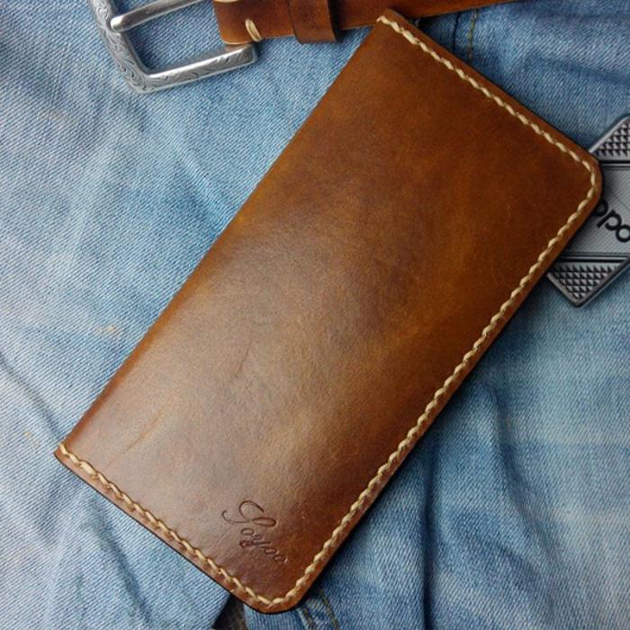 Vintage Tan Leather Bifold Mens Long Wallet Leather Long Wallets for Men