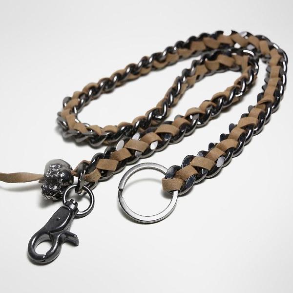 Cool Men's Leather Stainless Steel Woven Skull Key Chain Pants Chain Biker Wallet Chain For Men