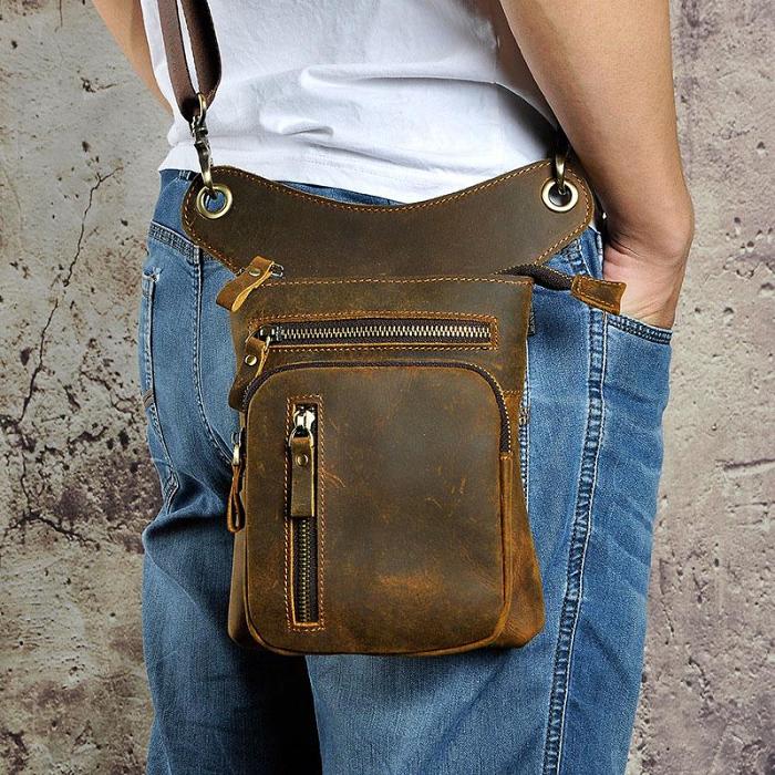 Cool Leather Mens Drop Leg Bag Belt Pouch Waist Bag Shoulder Bag for Men