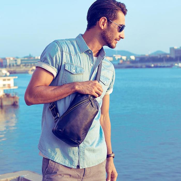 Leather Mens Cool Sling Bag Crossbody Bag Chest Bag for men