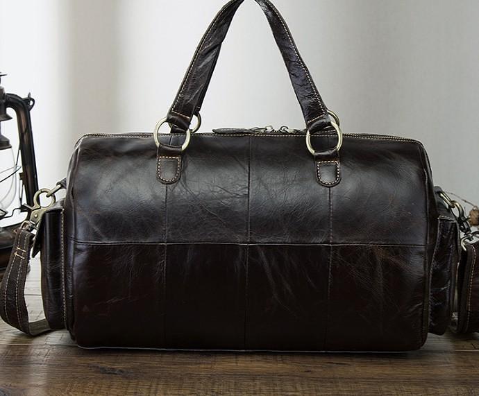 Cool Black Coffee Leather Men Barrel Overnight Bags Travel Bags Weekender Bags For Men
