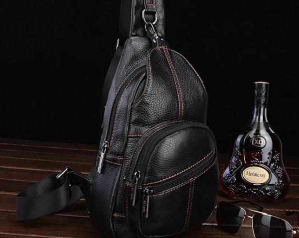 Cool Leather Mens Sling Bag Sling Shoulder Bags Sling Backpack Chest Bag for men