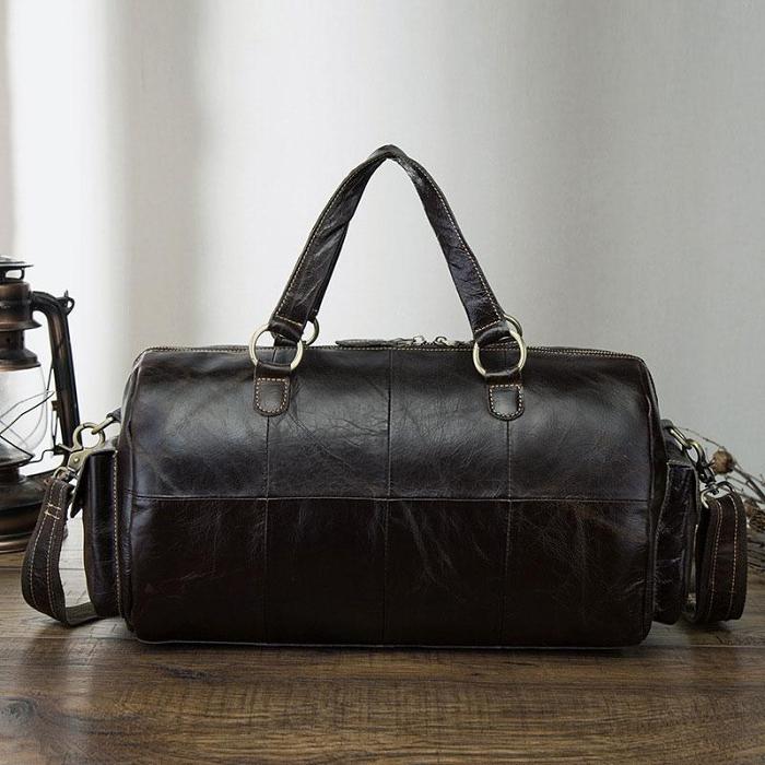 Cool Black Coffee Leather Men Barrel Overnight Bags Travel Bags Weekender Bags For Men