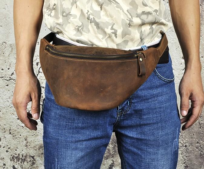 Cool Vintage Brown Mens Leather Fanny Pack Belt Bags Waist Bag For Men