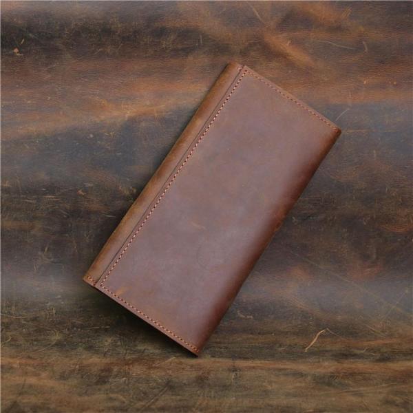 Vintage Leather Mens Long Wallet Bifold Coffee Long Wallet for Men