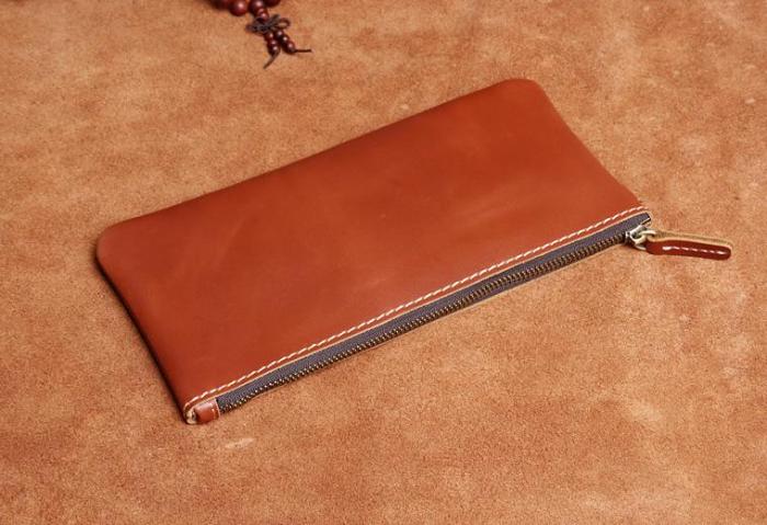Genuine Leather Mens Cool Long Leather Wallet Slim Zipper Clutch Wristlet Wallet for Men