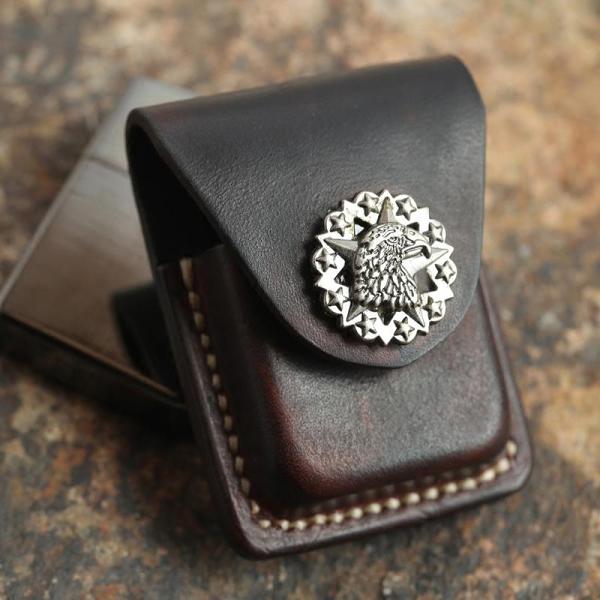 Cool Mens Leather Eagle Zippo Lighter Case with Loop Zippo lighter Holder with clips