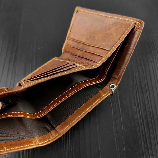 Cool  LEATHER MENS TRIFOLD SMALL BIKER WALLETS BROWN CHAIN WALLET WALLET WITH CHAINS FOR MEN