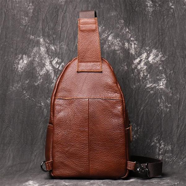 Brown Leather Men's Sling Bag Sling Pack Fashion Brown One shoulder Backpack For Men