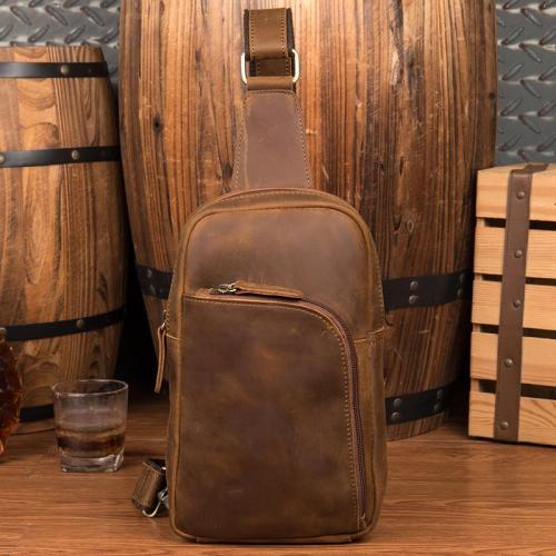 Leather Mens Cool Sling Bag Crossbody Bag Chest Bag for men