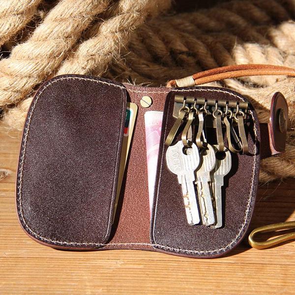Mens Cool Key Wallet Handmade Leather Car Key Card Holder Car Key Case for Men