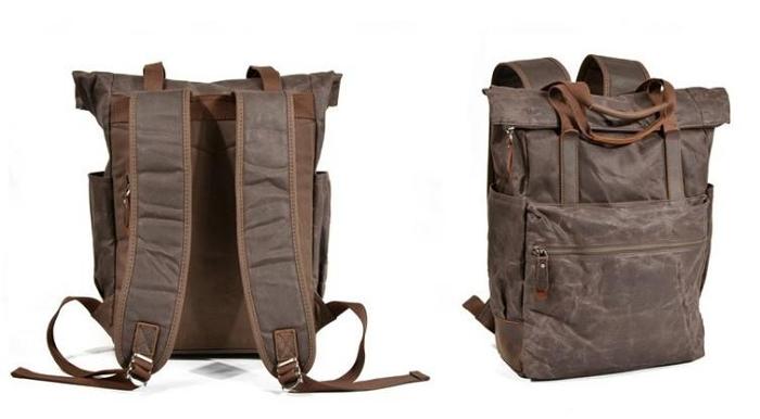 Waxed Canvas Leather Mens Backpack Canvas Travel Backpack Canvas School Backpack for Men