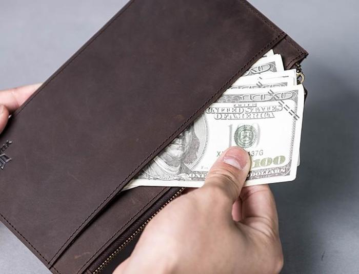 Leather Long Wallets for men Bifold Vintage Men Long Wallet