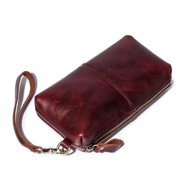 Brown MENS LEATHER ZIPPER CLUTCH WRISTLET PURSE BAG CLUTCH Wallet FOR MEN