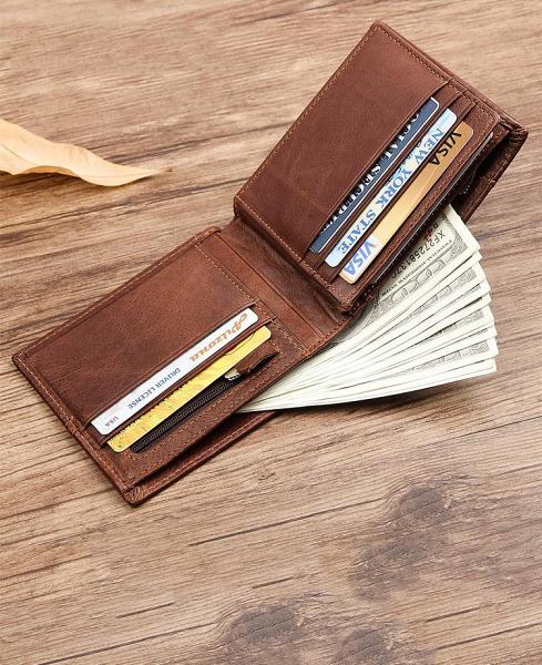Cool Leather Brown Men's Business Zipper billfold Small Wallet Black Bifold Wallet Card Wallet For Men