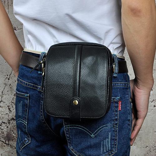 Mens Leather Small Belt Pouch Side Bags Waist Pouches COURIER BAG Holster Belt Case for Men