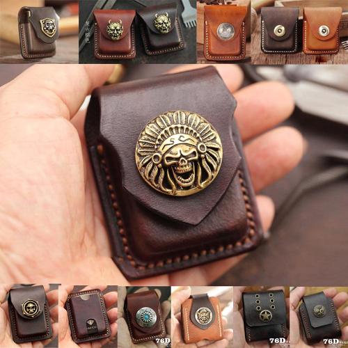 Handmade Brown Leather Mens Zippo Lighter Case With Belt Loop Zippo Standard Lighter Holders For Men