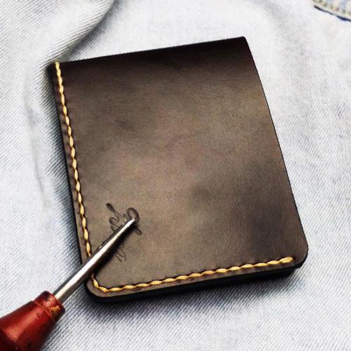 Leather Mens Slim Coffee Front Pocket Bifold Small Wallets Card Wallet for Men