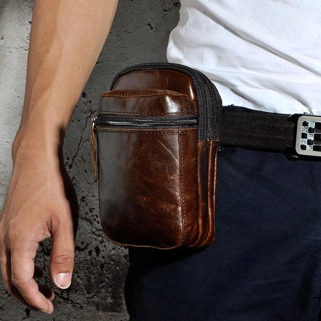 Mens Small Leather Belt Pouch Holster Belt Case Cell Phone Waist Pouch for Men