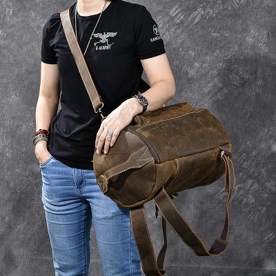 Brown Leather Mens 15 Laptop Bucket Hiking Backpack Travel Backpack Barrel Backpack for Men