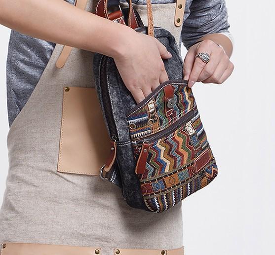 Folk Canvas Mens Sling Bag Vintage Chest Bag One Shoulder Pack for men