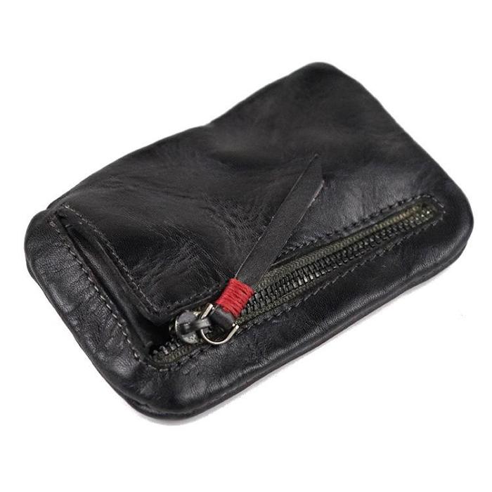 Vintage Leather Men's Zipper Small Wallet Coin Wallet Coin Holder for Men