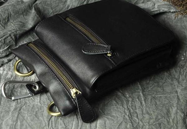 Mens Leather Small Side Bag COURIER BAG Waist Pouch Holster Belt Case Belt Pouch for Men