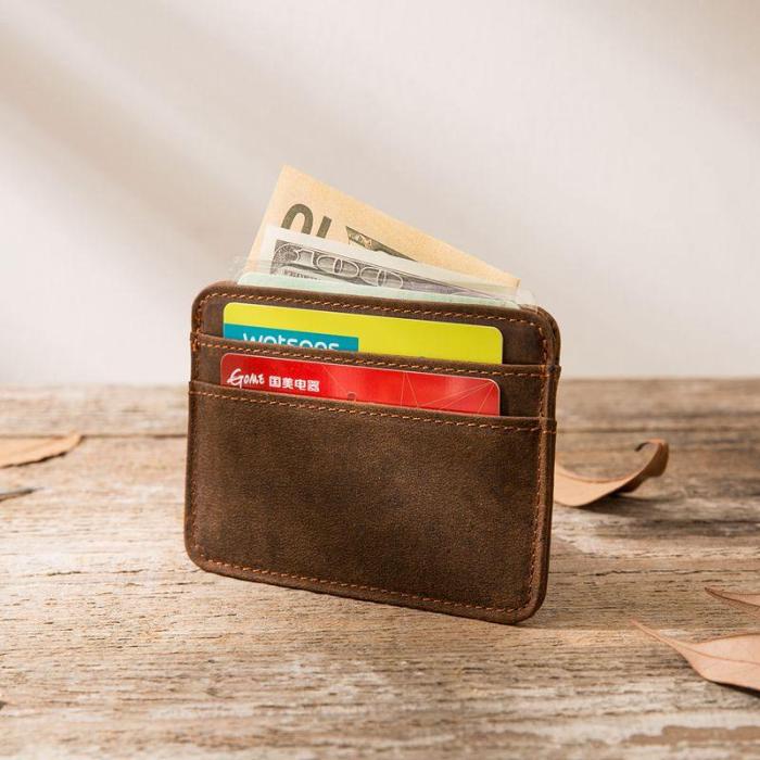 Mens Leather Slim Cards Holder Front Pocket Wallets Card Wallet for Men