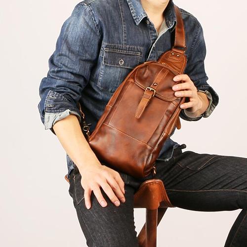 Leather Mens Sling Bag Sling Shoulder Bag Sling Backpack for men