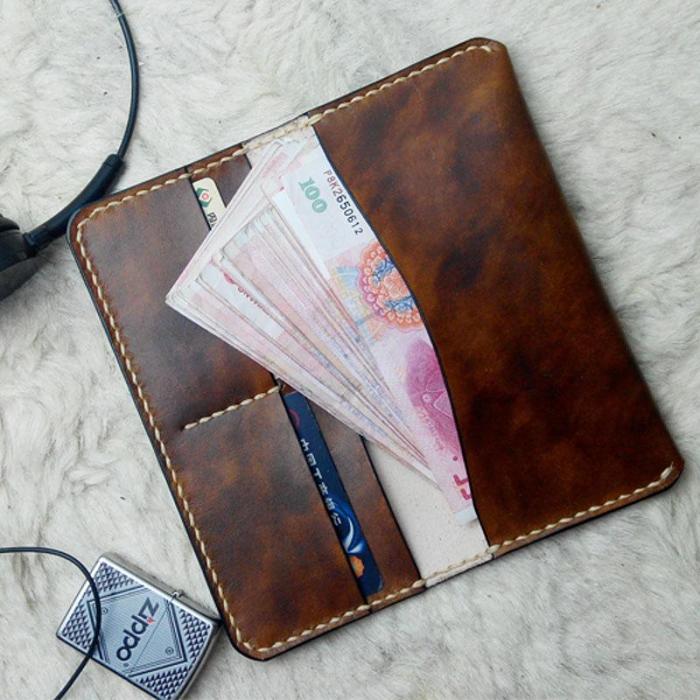 Vintage Coffee Leather Bifold Mens Long Wallet Leather Long Wallets for Men