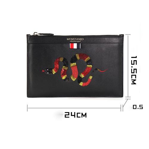 Handmade Leather Mens Clutch Snake Cool Slim Wallet Zipper Clutch Wristlet Wallet for Men