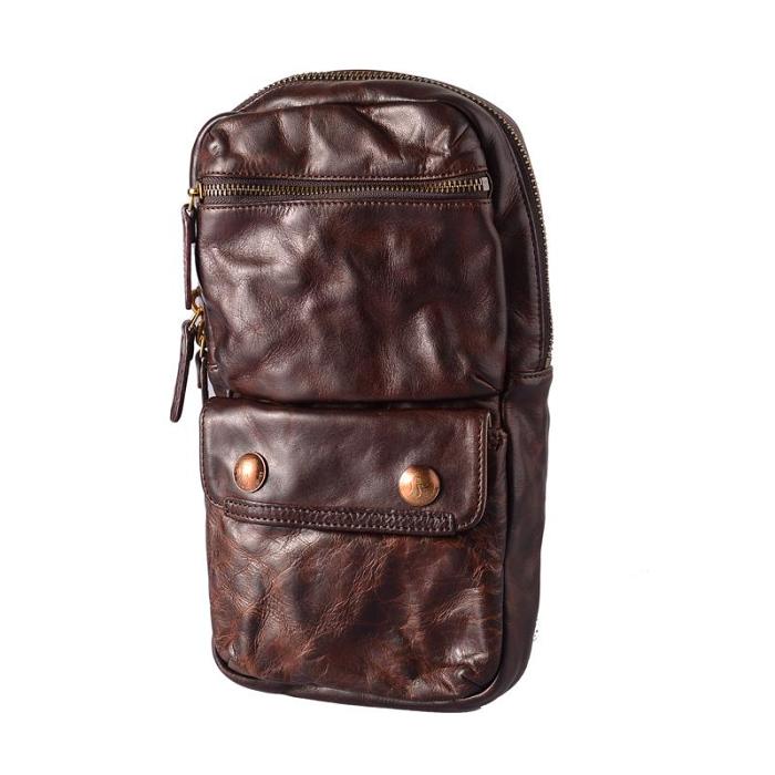 Fashion Black Leather Men Sling Bag Chest Bag Army Green Leather Sling Pack One Shoulder Backpack For Men