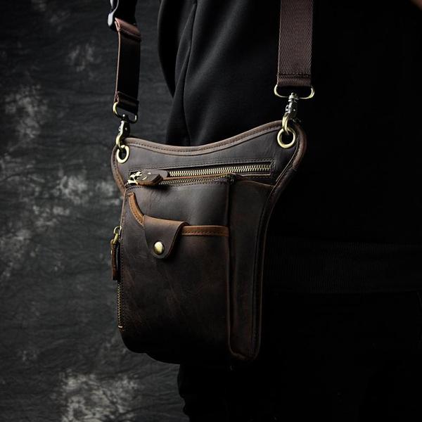 Leather Drop Leg Bag Belt Pouch Mens Waist Bag Shoulder Bag for Men