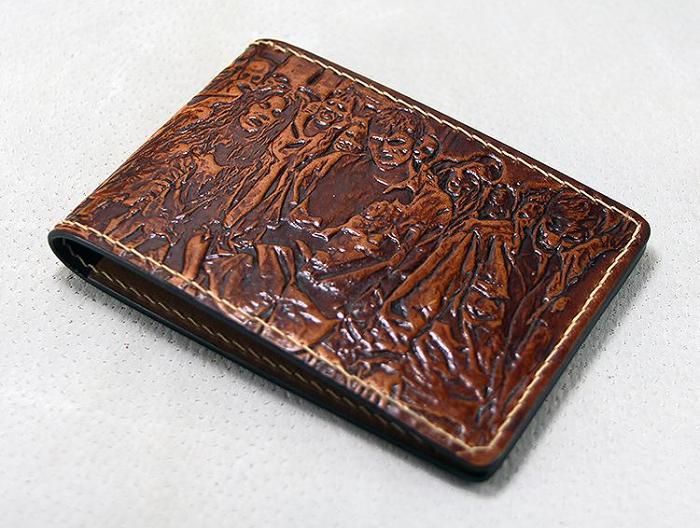 Handmade Leather Tooled Walking Dead License Wallet Mens Card billfold Wallet Cool Leather Wallet Slim Wallet for Men