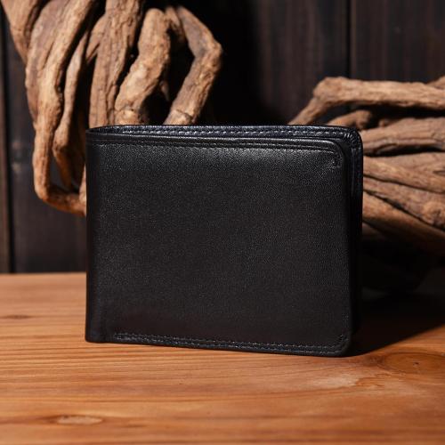 Genuine Leather Mens Cool billfold Leather Wallet Men Small Wallets Bifold for Men