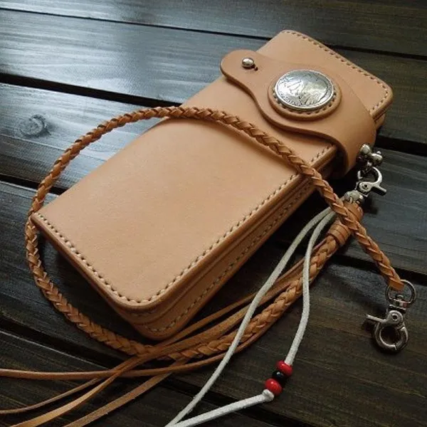 Handmade Leather Biker Wallet Mens Cool Chain Wallet Trucker Wallet with Chain