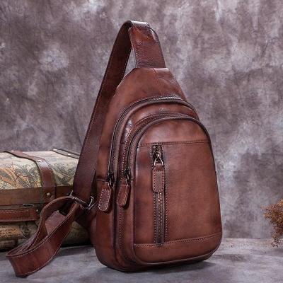 Vintage Leather Mens Sling Bag Crossbody Bag Chest Bag for men