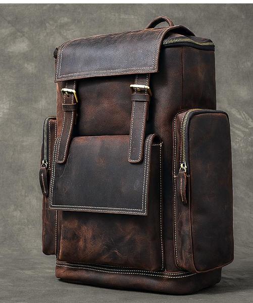 Brown Leather Mens 15 Laptop Backpack Travel Backpack Coffee College Backpack for Men