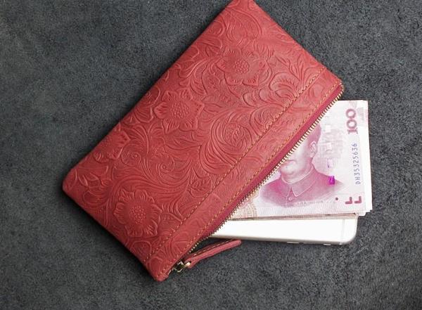 Handmade Leather Mens Cool Zipper Phone Travel Long Wallet Holder Slim Clutch Wallets for Men