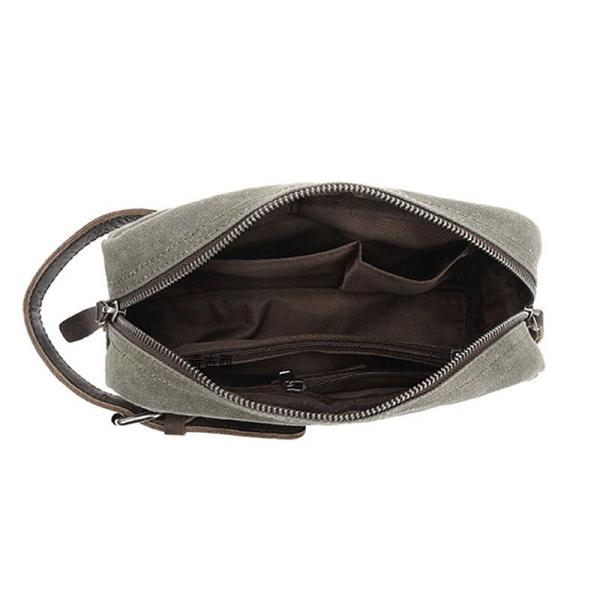 Cool Waxed Canvas Leather Mens Zipper Wristlet Bag Vintage Clutch Zipper Bag for Men