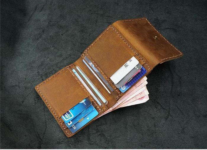 Handmade Brown Leather Mens Trifold Billfold Wallets With License Slot Small Wallet for Men
