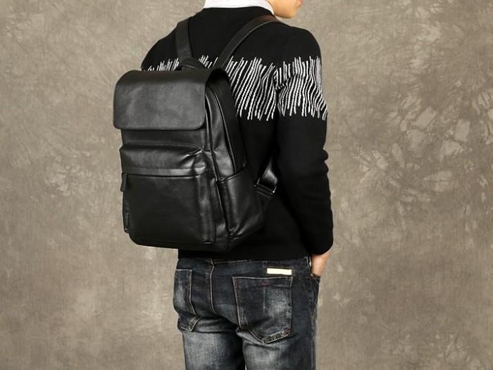 Genuine Leather Mens Cool Backpack Sling Bag Large Black Travel Bag Hiking Bag for men