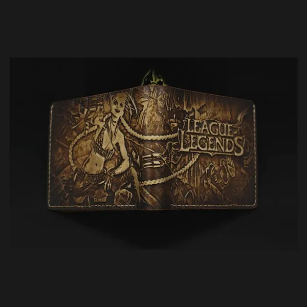 Handmade Leather Tooled League of Legends LOL Jinx Mens billfold Wallet Cool Leather Wallet Slim Wallet for Men
