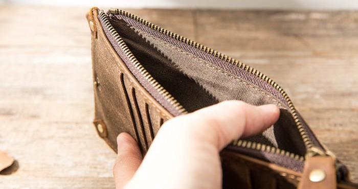 Cool Canvas Leather Mens Bifold Long Cards Wallet Long Wallet for Men