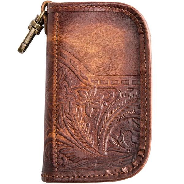 Black Handmade Leather Mens Small Car Key Wallet Dark Brown Key Holder Coin Purse Card Holder For Men