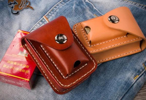 Handmade Leather Mens Leather Cigarette Case Cigarette Box Lighter Pocket Tobacco Pouch