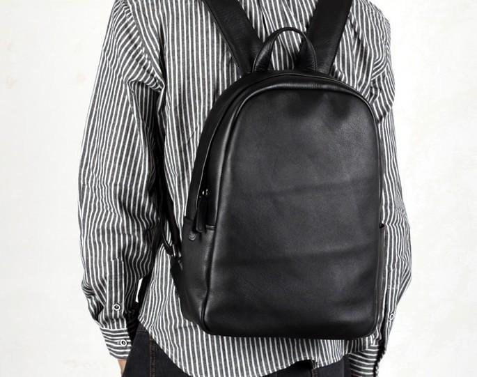 Genuine Leather Mens Cool Backpack Sling Bag Large Black Travel Bag Hiking Bag for men