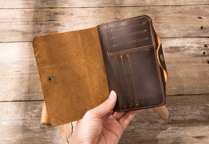 Vintage Slim long Wallets Leather Mens Coffee Wallet Long Wallet for Men