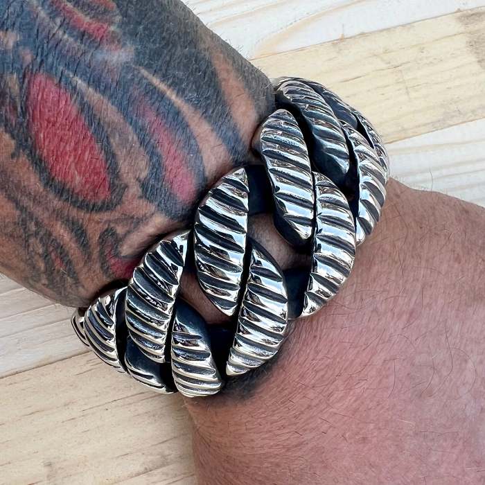Bagger Bracelet - Cutting Lines - Silver - 1.25 Wide - The Classic - B49 CLEARANCE
