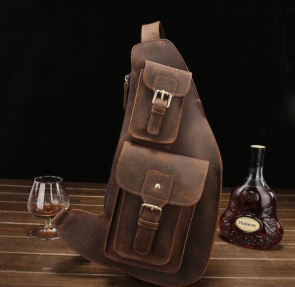 Leather Mens Cool Sling Bag Crossbody Bag Chest Bag for men